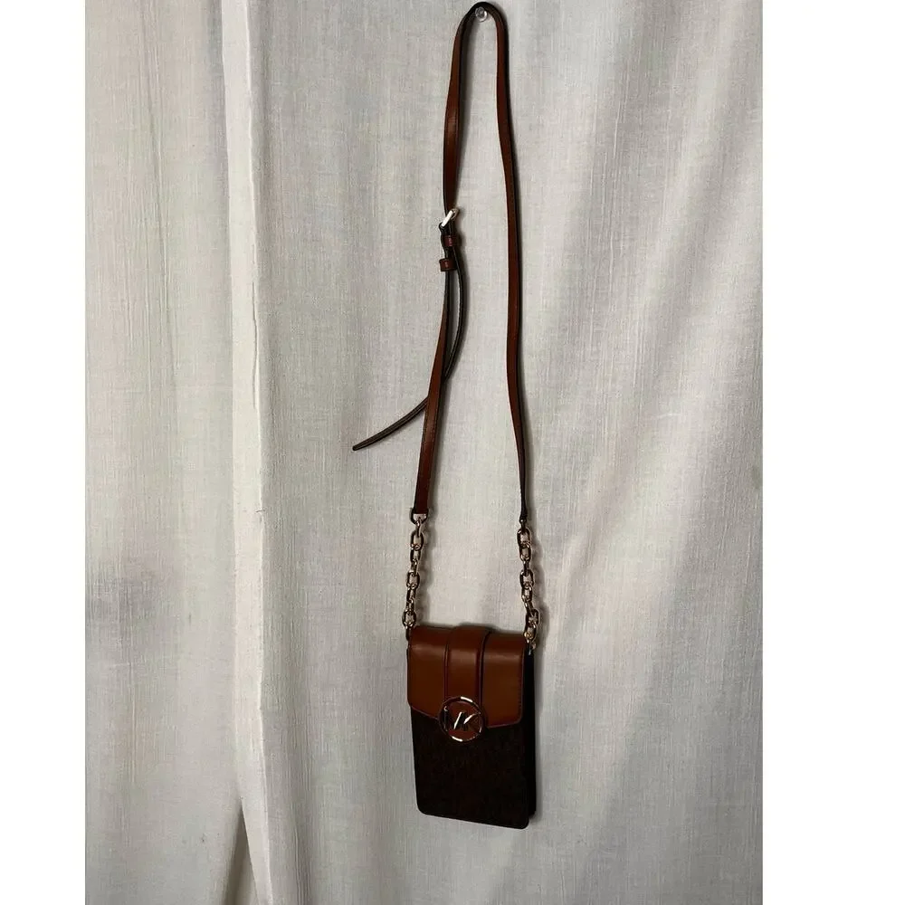 Michael Kors Fulton Sport Logo Crossbody Phone Wallet Bag Brown Leather